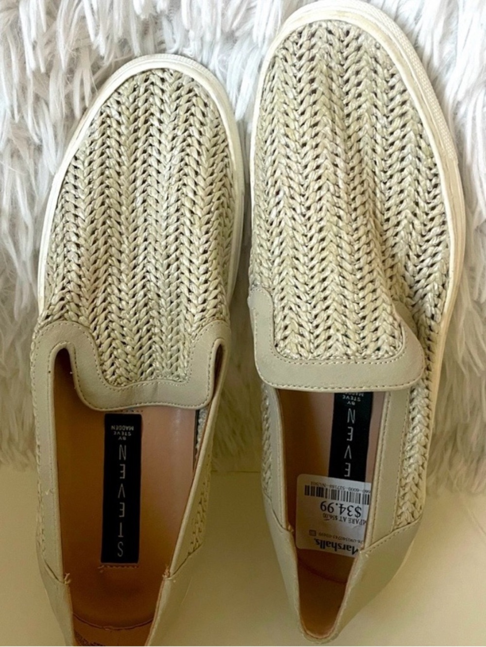 Steve Madden Cream Woven Slip-On Loafers